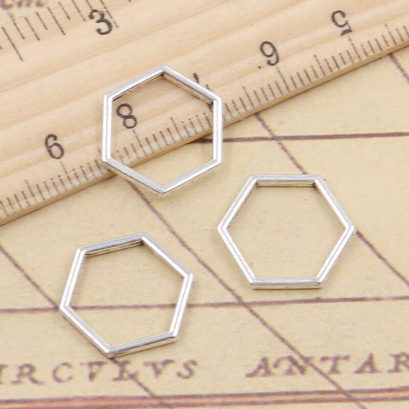 30pcs Charms Hexagon 15x15mm Tibetan Silver Color Pendants Antique Jewelry Making DIY Handmade Craft