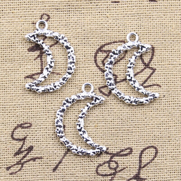 30pcs Charms Hollow Irregular Moon 23x16mm Antique Silver Color Pendants DIY Crafts Making Findings Handmade Tibetan Jewelry