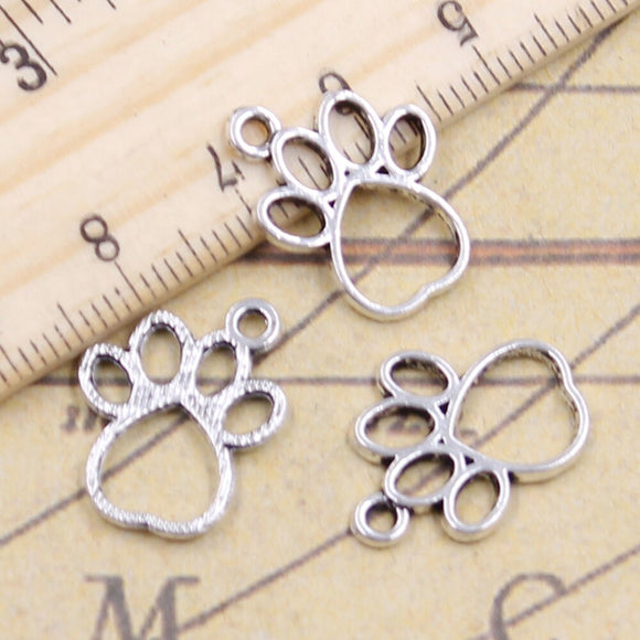 30pcs Charms Hollow Lovely Dog Bear Paw 18x15mm Tibetan Silver Color Pendants Antique Jewelry EF3613
