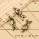 30 piezas de dijes de lazo de concienciación de la esperanza, 19 x 7 mm, colgantes de color bronce tibetano y plata, fabricación antigua, joyería hecha a mano. 