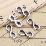30 piezas de dijes con símbolo de infinito, conectores de 12 x 5 mm, colgantes de color bronce tibetano y plata, fabricación antigua, manualidades hechas a mano. 