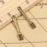 30 piezas de dijes de tenedor de cocina de 25 x 5 mm, colgantes de color bronce tibetano y plata, joyería antigua, artesanía hecha a mano. 