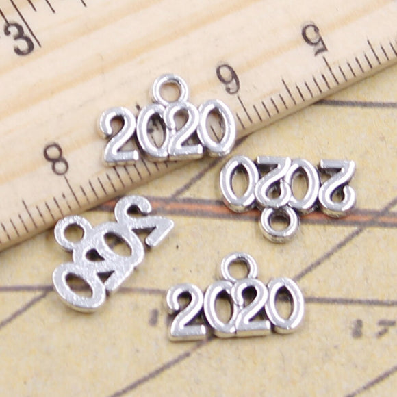 30pcs Charms Letter 2022 2021 2020 Year 9x13mm Tibetan Silver Color Pendants Antique Jewelry Making DIY Handmade Craft