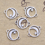30pcs Charms Moon Connector Star Link 15x20mm Antique Silver Color Pendants DIY Crafts Making Findings Handmade Tibetan Jewelry