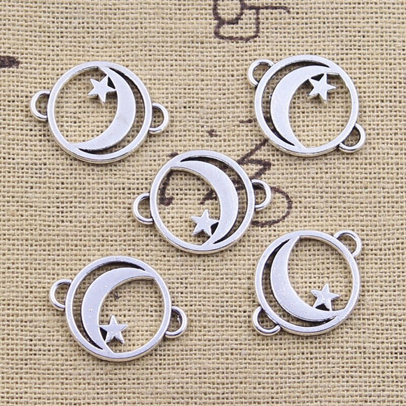 30pcs Charms Moon Connector Star Link 15x20mm Antique Silver Color Pendants DIY Crafts Making Findings Handmade Tibetan Jewelry