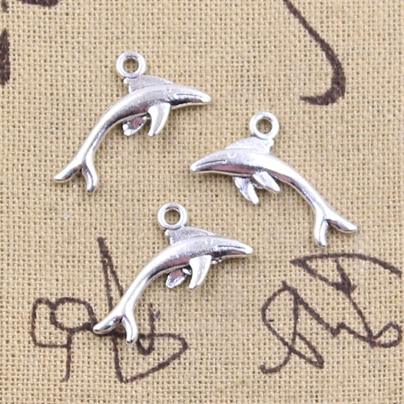 30pcs Charms Ocean Dolphin 12x22mm Antique Silver Color Pendants DIY Crafts Making Findings Handmade Tibetan Jewelry