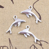 30pcs Charms Ocean Dolphin 12x22mm Antique Silver Color Pendants DIY Crafts Making Findings Handmade Tibetan Jewelry