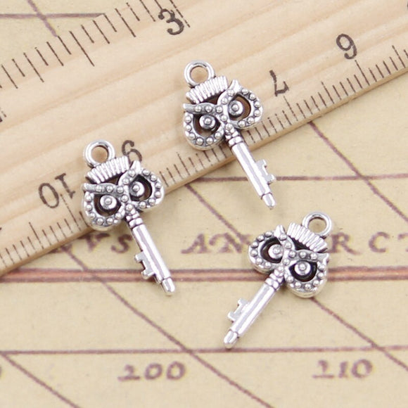 30pcs Charms Owl Key 21x10mm Tibetan Silver Color Pendants Antique Jewelry Making DIY Handmade Craft EF3812