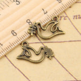 30pcs Charms Peace Dove Olive 20x13mm Tibetan Bronze Silver Color Pendants Antique Jewelry Making DIY Handmade Craft