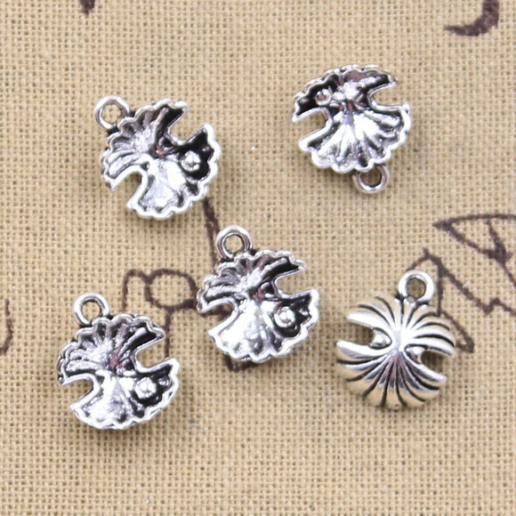 30pcs Charms Pearl Mussel Shell 15x13x6mm Antique Silver Color Pendants EF3654