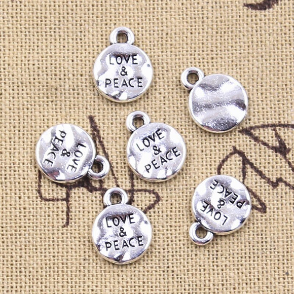 30pcs Charms Plates Love Peace 13x10mm Antique Silver Color Pendants DIY Crafts Making Findings Handmade Tibetan Jewelry