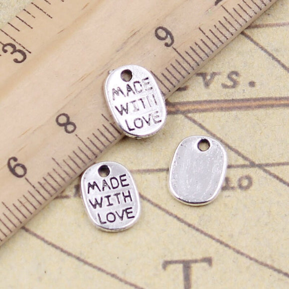 30pcs Charms Plates Made With Love 11x8mm Tibetan Bronze Silver Color Pendants Antique Jewelry Making DIY Handmade Craft