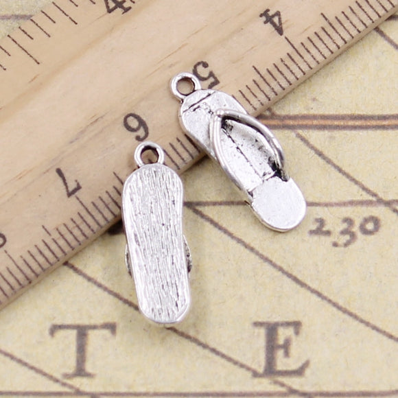 30pcs Charms Slipper Flip Flops 21x7mm Tibetan Bronze Silver Color Pendants Antique Jewelry Making DIY Handmade Craft  EF3931