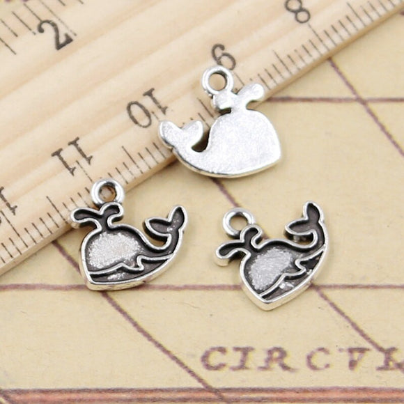 30pcs Charms Spray The Whale Blows 12x13mm Tibetan Silver Color Pendants Antique Jewelry EF3624