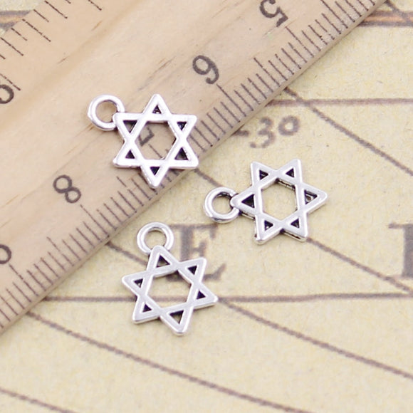 30pcs Charms Star Of David Shield 13x10mm Antique Silver Color Pendants Making DIY Handmade Jewelry Factory Wholesale