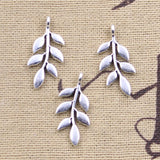 30pcs Charms Tree Branch Leaf 24x11mm Antique Silver Color Pendants DIY Crafts Making Findings Handmade Tibetan Jewelry