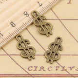 30 piezas de dijes con forma de dólar estadounidense, 21 x 12 mm, color bronce tibetano y plateado, para hacer joyas antiguas, manualidades hechas a mano. 