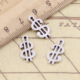 30 piezas de dijes con forma de dólar estadounidense, 21 x 12 mm, color bronce tibetano y plateado, para hacer joyas antiguas, manualidades hechas a mano. 