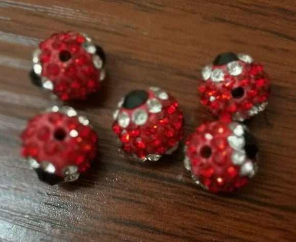Round 10mm Red Rhinestones Loose Clay Spacer Bead 5pc GGE443