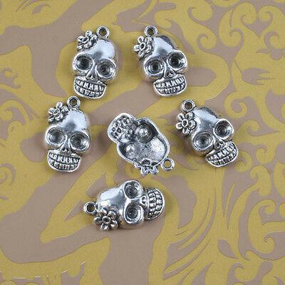 16pcs Tibetan silver flower skull pendant h0355