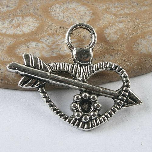 12pcs dark silver tone an arrow to heart charm h3502