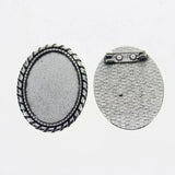 Lote de 2 cabujón ovalado de color plata tibetana de 25 x 35/25 x 18 mm, 30 x 40 mm y 13 x 18 mm, con diseño de broche.