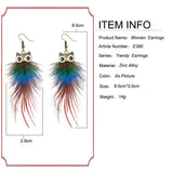 Fashion colorful Peacock Feather Owl dangle Earrings Hooks One pair E380