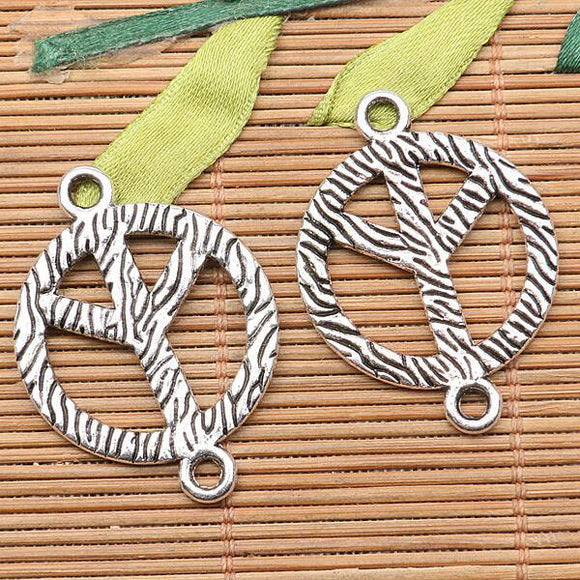 5pcs tibetan silver tone 2sided 28mm  round textured peace sign connector  h1204