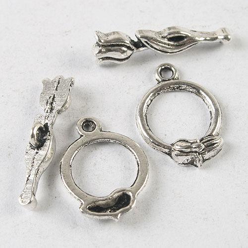 12sets dark silver tone Tulip flower toggle clasp h3657