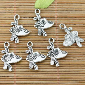 22pcs tibetan silver beautiful flower lady hat design charms EF2365