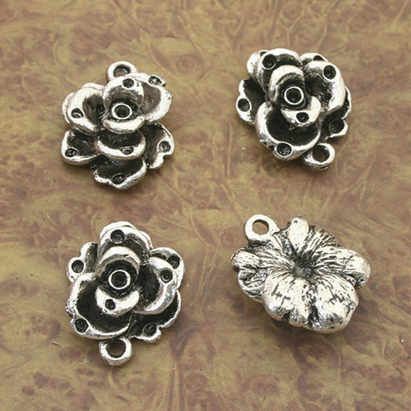 8pcs Tibetan Silver flower charm pendants X0074