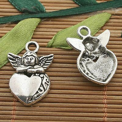8pcs dark silver tone heart angel charms h3283