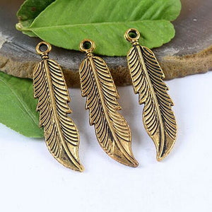 10pcs dark gold-tone feather charm findings h1299