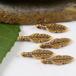 60pcs dark gold color 2sided little feather design charms H2091