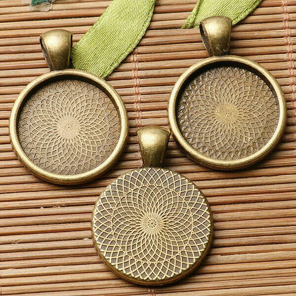 2pcs antiqued bronze color  textured  round cabochon setting in 20mm EF3115