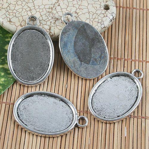 5pcs antiqued silver tone oval photo frame 25x18mm G1095