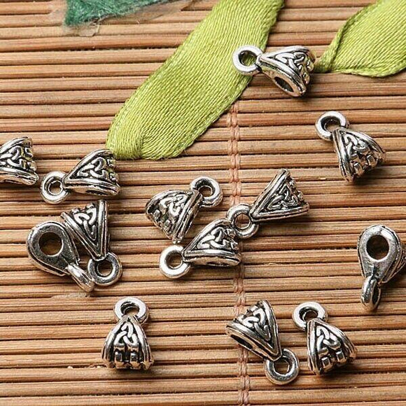 Tibetan silver plated carved charm bail connectors 100pcs  EF3556