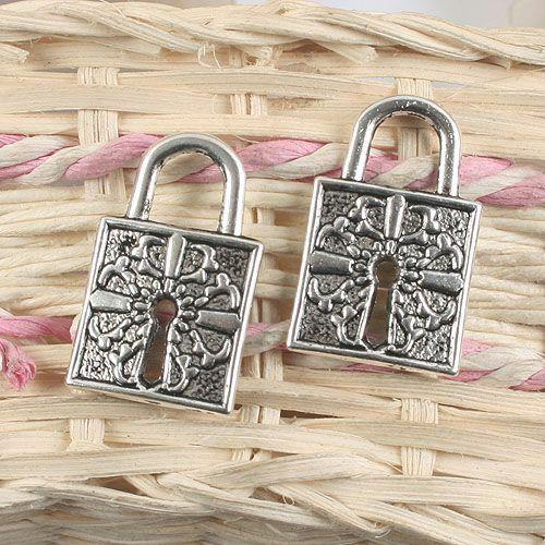 6pcs antiqued silver lock design pendant charm G921