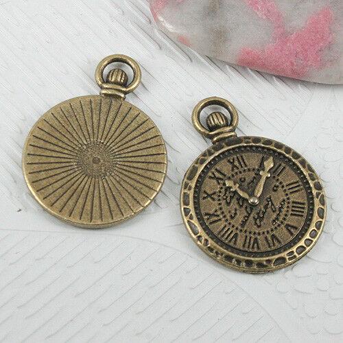 6pcs antiqued bronze color round 21mm clock design charms EF0608