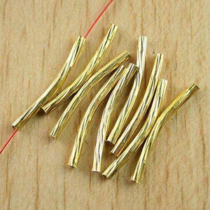 80pcs 2xlong25mm gold-tone flower pattern curved tube h0674