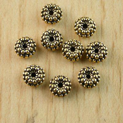 40Pcs dark gold-tone crafted studded spacer beads h1292