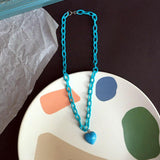 Jewelry Necklace Love Heart pendant Candy Color Chains multilayer Necklace