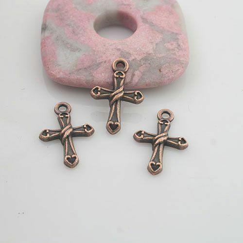 20pcs antiqued copper color cross style pendant charm G1920