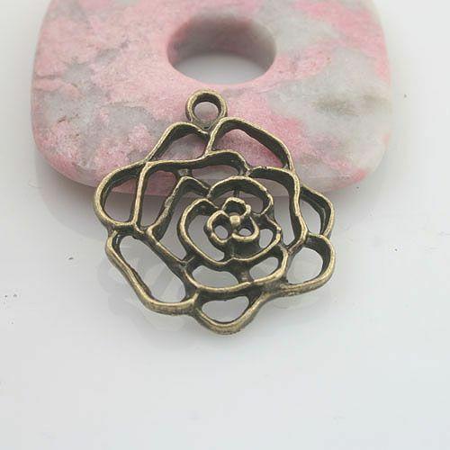 7pcs antiqued bronze color hollow flower design pendant charm G1780