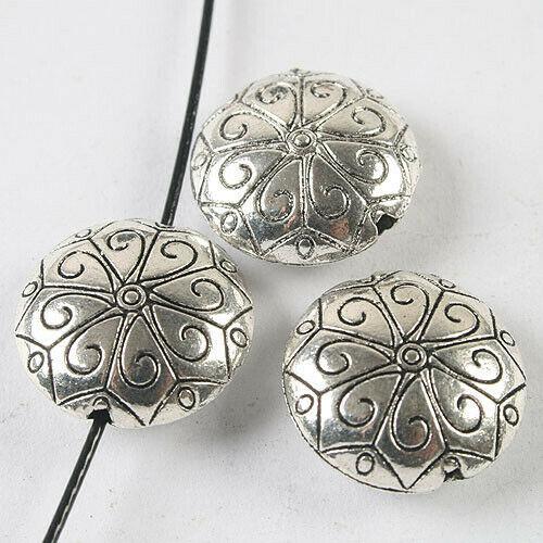 5pc dark silver tone Carved flower spacer beads h3602