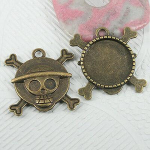 4pcs antiqued bronze color skull shaped round cabochon settings pendant EF0754