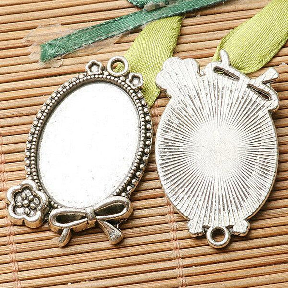 10pcs dark silver color flower bow oval shaped cabochon setting  EF2841
