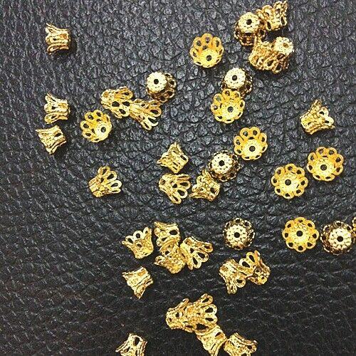 100pc gold color 4.7mm hight hollow crafted bead caps findings  G2149