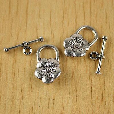 10sets tibetan silver plum flower charm findings h1596