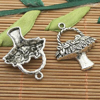 6pcs dark silver tone flower basket charms h3253